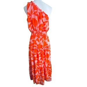 Taylor Womens Orange Floral Print One-Shoulder Ruffle Maxi Dress Size 10